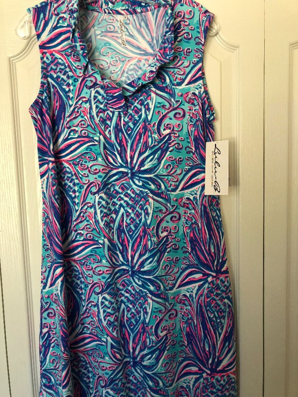 Lulu B Tropical Pineapple Blue Pink Purple Sleeveless Dress UPF 50 NWT